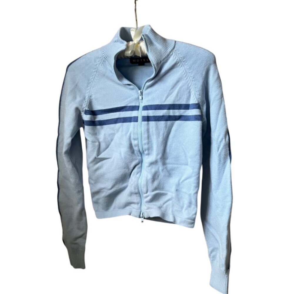 Motel Rocks Women's Blue Zip Up Jacket with Stripes
